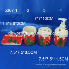 2016 new items!ceramic christmas bathroom accessories with classical christmas tree painting
